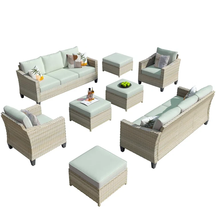 Sarpsborg Wicker 8 - Person Outdoor Seating Group with Cushions