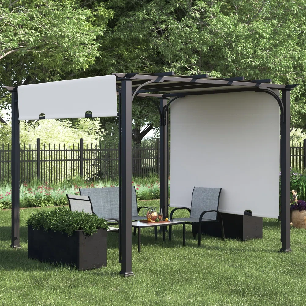 Sunjoy Meadow 10 ft. x 10 ft. Steel Classic Pergola with Adjustable White Shade