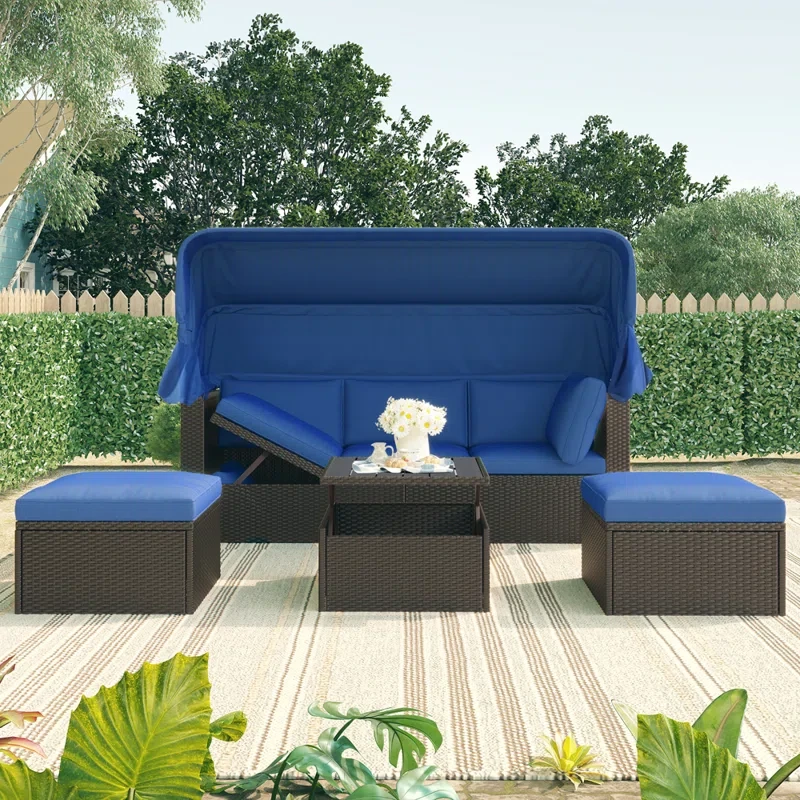 Wicker/Rattan 5 - Person Seating Group With Cushions