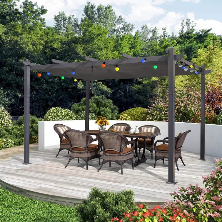 13 Ft. W x 10 Ft. D Metal Pergola with Canopy