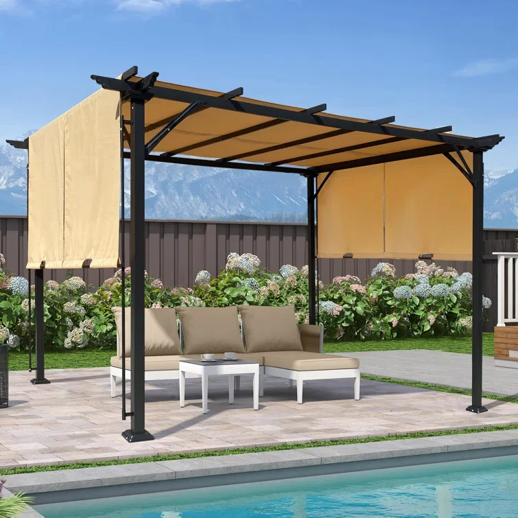 Outdoor Pergola Patio Gazebo,Retractable Shade Canopy