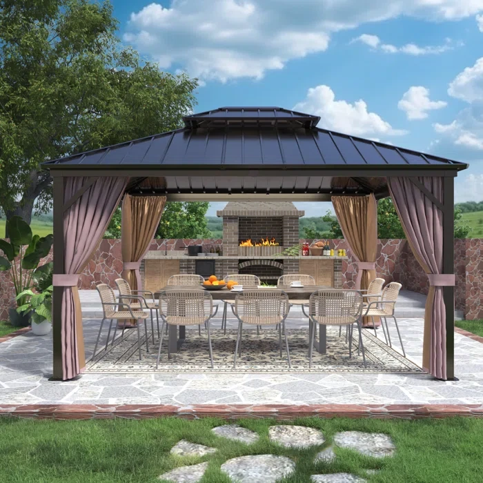 Outdoor Aluminum Frame Hardtop Patio Gazebo 14 ft x 12 ft