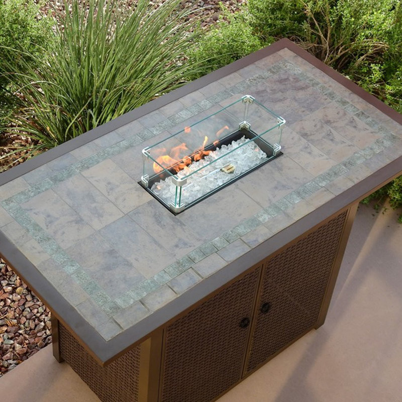 Latitude Run® Rectangluar Bar Height Tile Top Fire Pit With Wind Screen