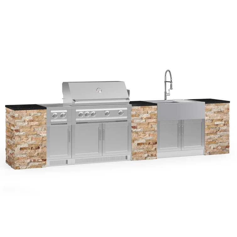 Outdoor Kitchen Signature Series 11 Piece Cabinet Set with 40 in. Propane Gas Platinum Grill