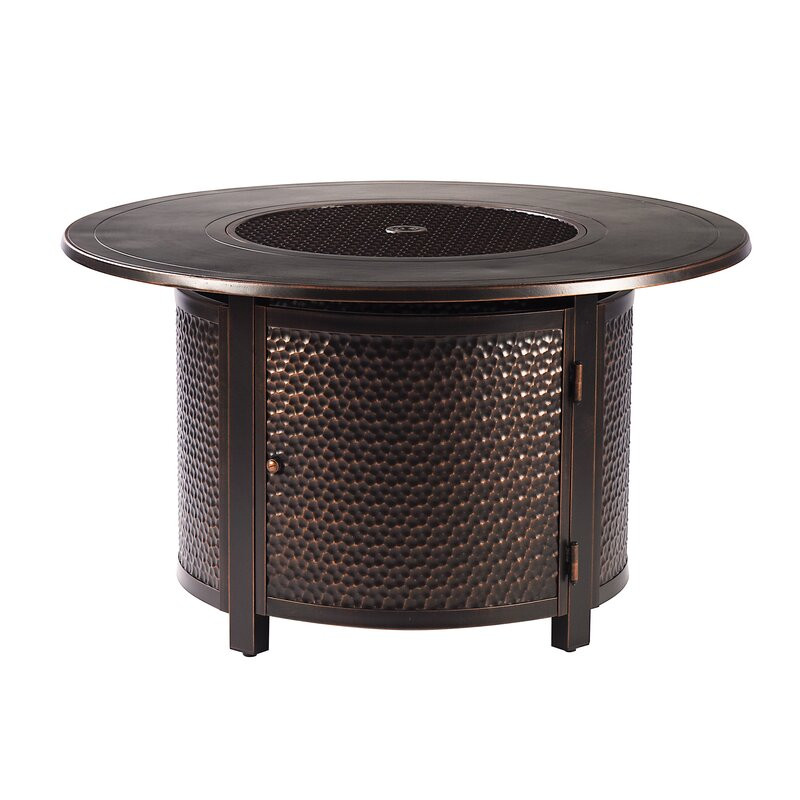 Round 44 In. X 44 In. Aluminum Propane Fire Pit Table With Glass Beads, Two Covers, Lid, 55,000 Btus