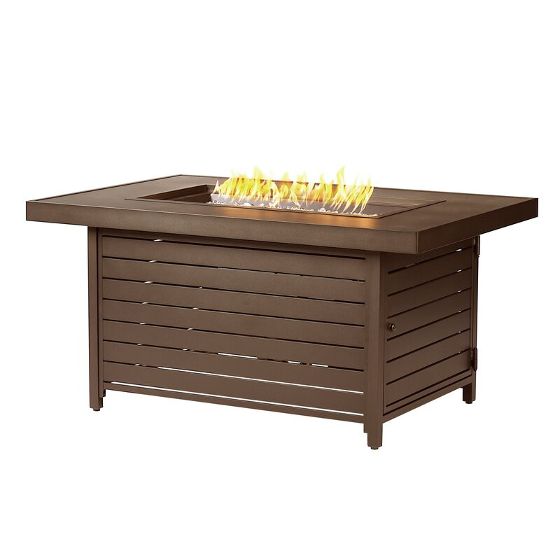 Rectangular 48 In. X 36 In. Aluminum Propane Fire Pit Table, Glass Beads, Two Covers, Lid, 55,000 Btus In Copper Finish