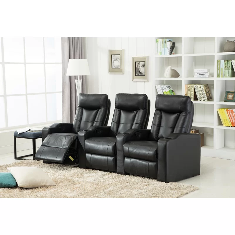 Jessa Faux Leather Home Theater Seating with Cup Holder