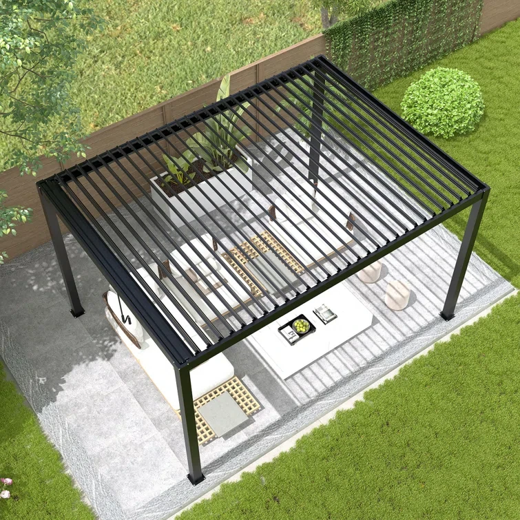 13 Ft. W x 10 Ft. D Metal Louvered Pergola with Adjustable Roof