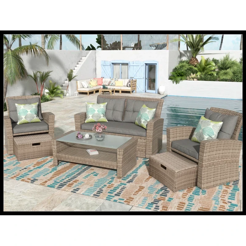 Ciyana Outdoor Seating Group Patio Furniture Set, 4 Piece Outdoor Conversation Set All Weather Wicker Sectional Sofa with Ottoman and Cushions