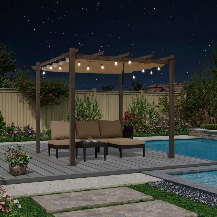 96.46" H x 118.11" W x 118.11" D Metal Pergola with Canopy