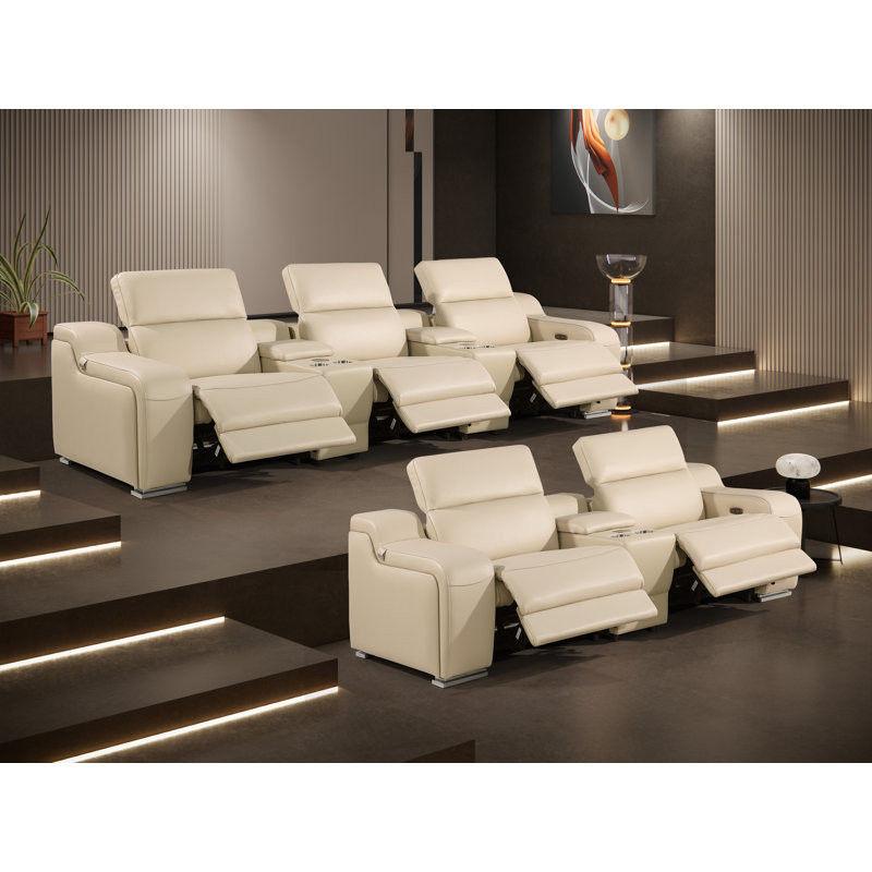 8-Piece 5-Power Reclining Italian Leather Sofa Set With Power Headrest