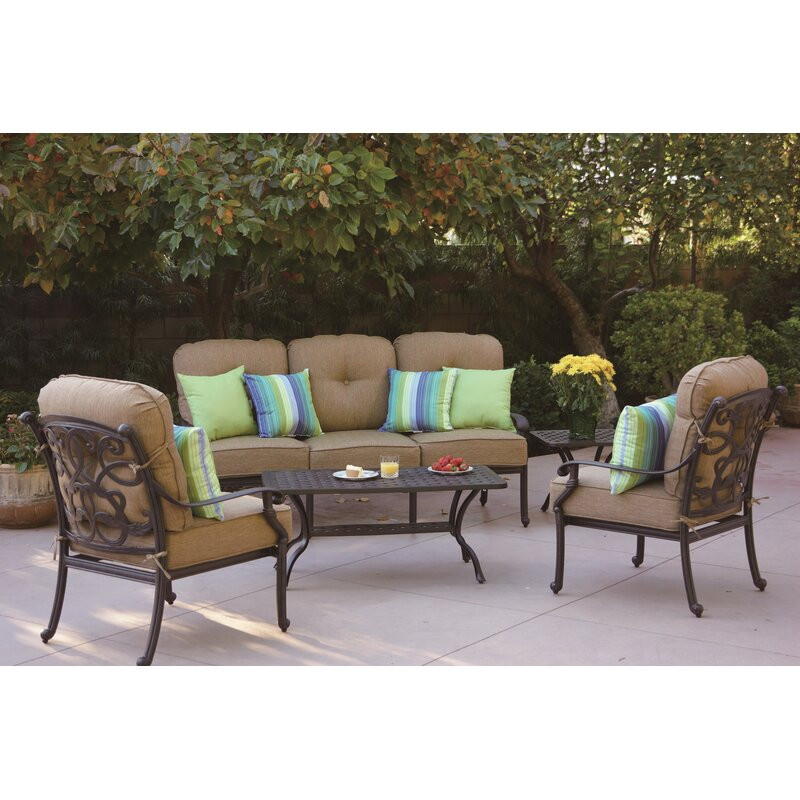 Nanafalia 5-Piece Patio Sofa Conversation Set with Cushions and 21" Square End Table and 21 x 42" Rectangular