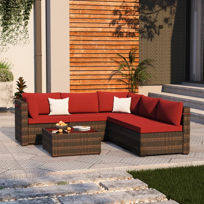 6 Piece Rattan Sectional Seating Group with Cushions