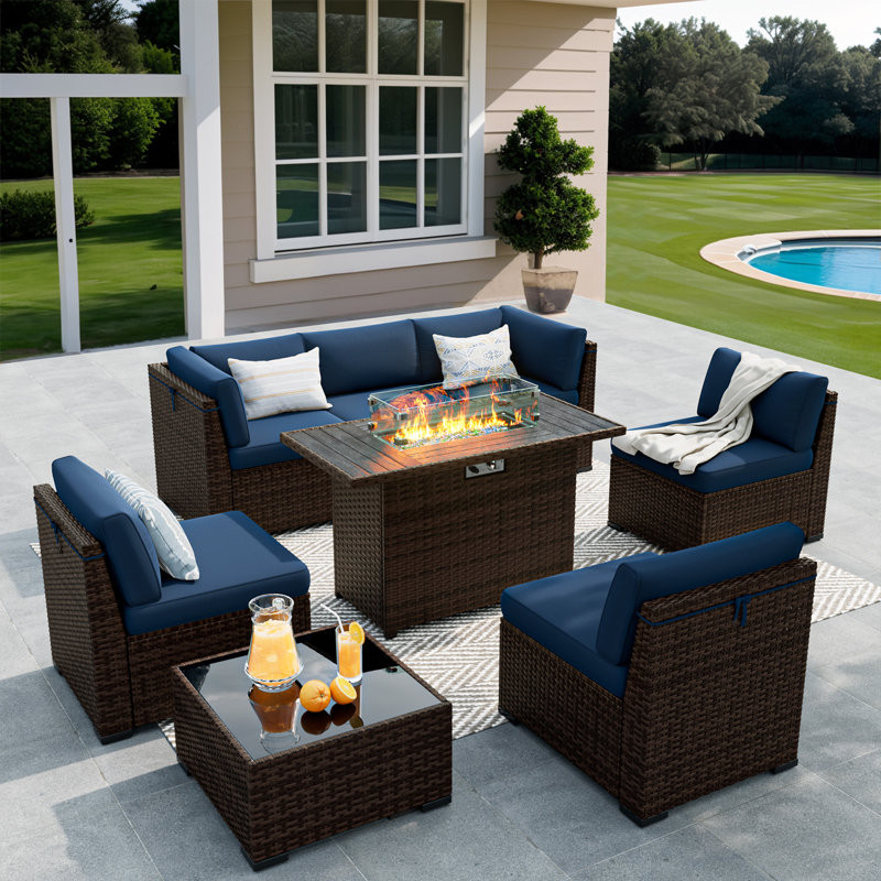 Modular Slanted Back Patio Furniture Sets & Sofa Cover Firepit Included:  Yes