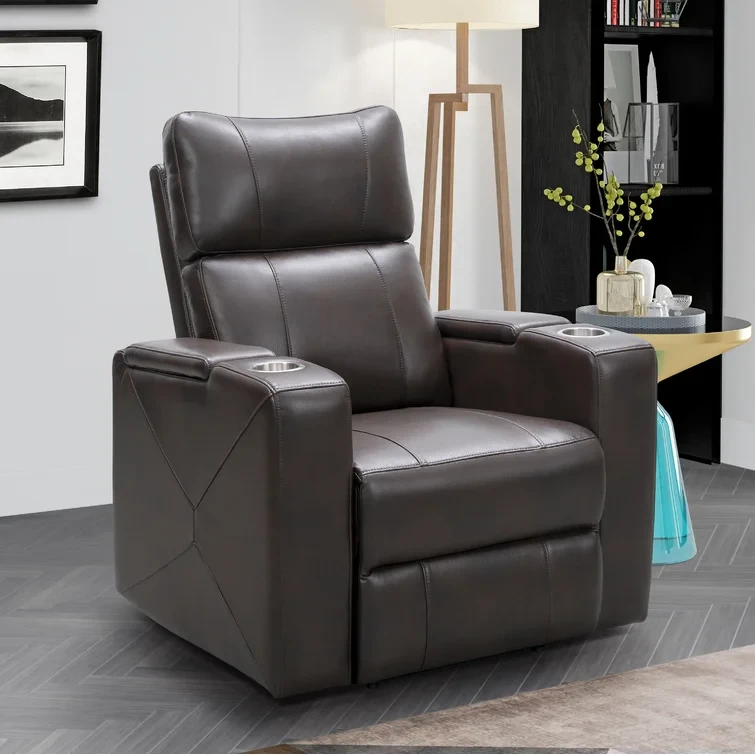 Mason Faux Leather Power Reclining Home Theater Seat with Cup Holder