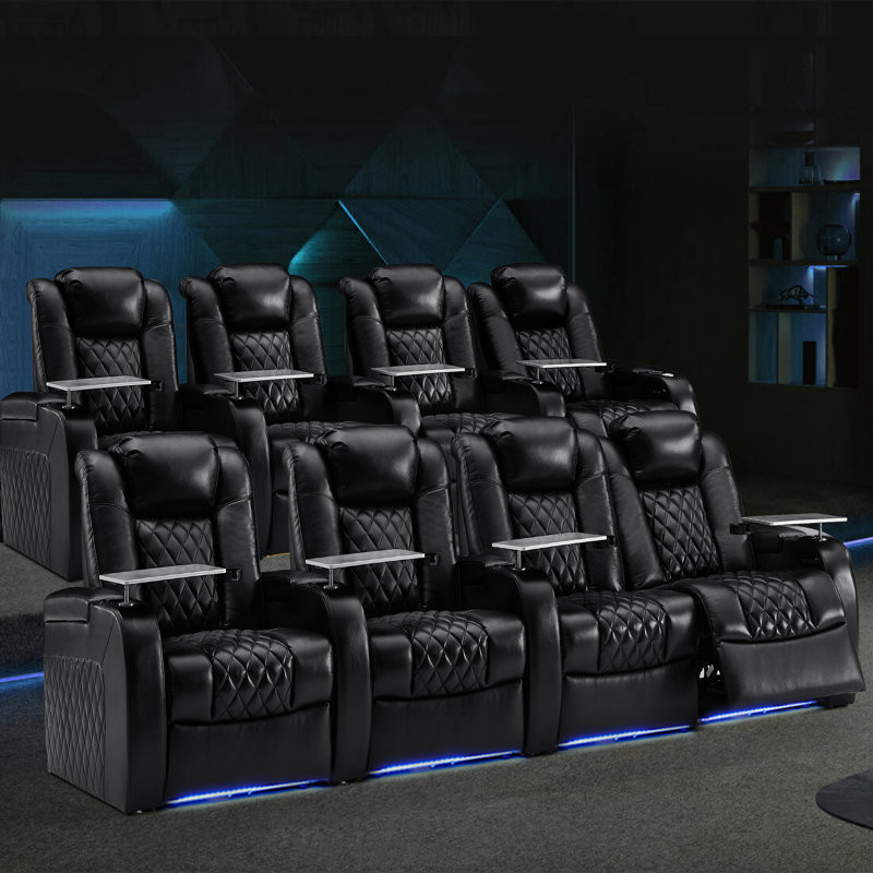 Upholstered Home Theater Seating with Cup Holder