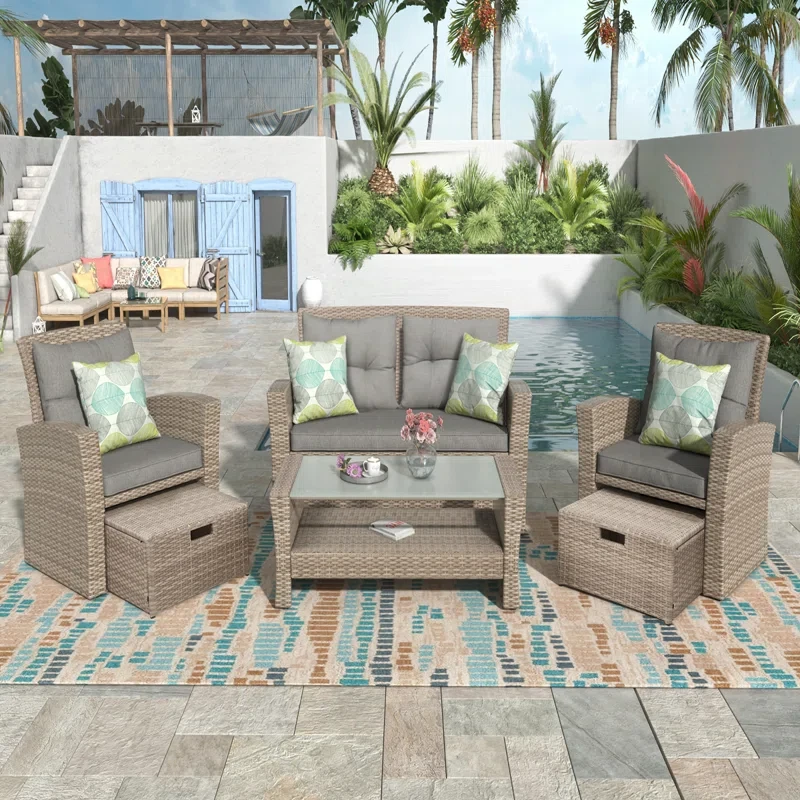 5 Piece Rattan Sofa Seating Group Patio Furniture Outdoor Sofa Set