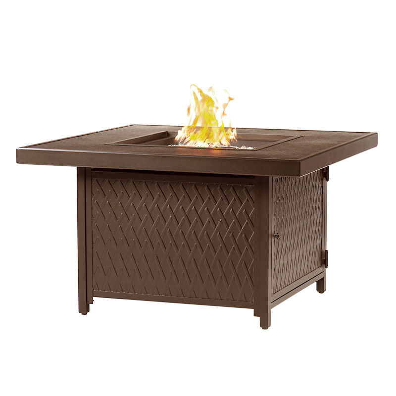 Margarett Square 42 In. X 42 In. Aluminum Propane Fire Pit Table With Glass Beads, Two Covers, Lid, 55,000 Btus In Grey Finish