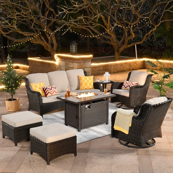 Guillen 5 - Person Outdoor Seating Group with Cushions and Firepit