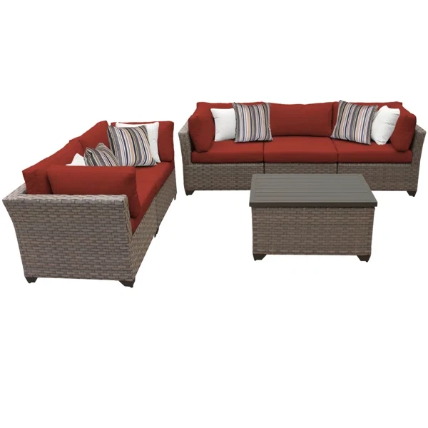 Anupras 6 Piece Outdoor Sectional Conversation Set with Loveseat, Sofa, and Storage Coffee Table