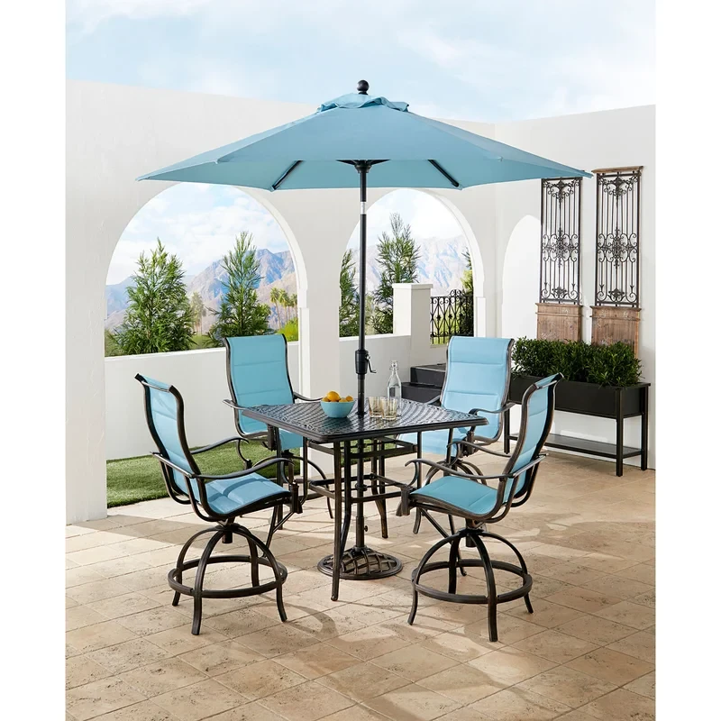 Mikenzie 4 - Person Square Outdoor Dining Set with Cushions and Umbrella Stand