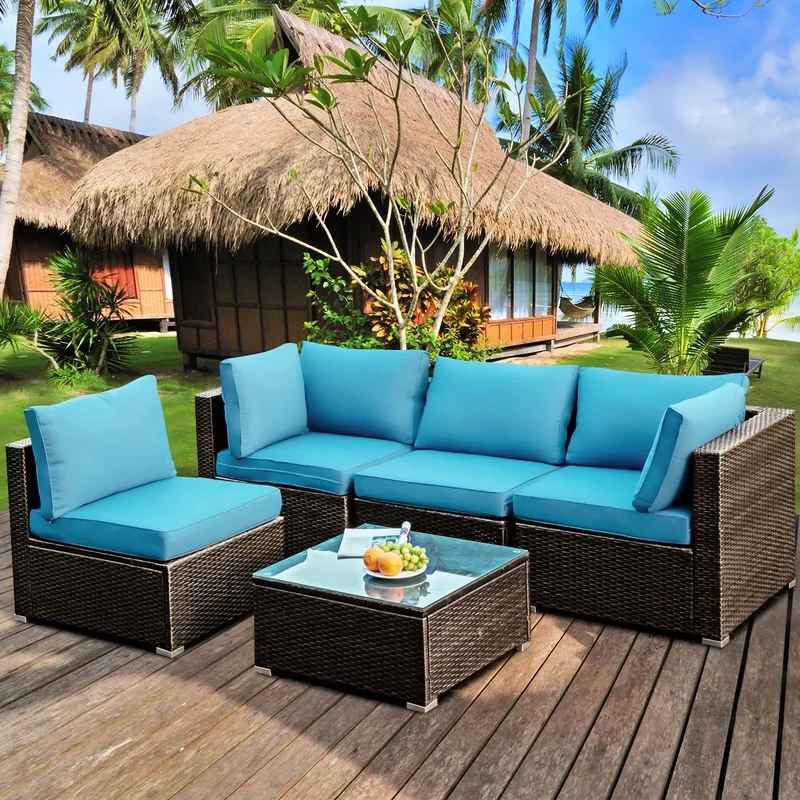 Rattan Sectional Seating Group with Cushions