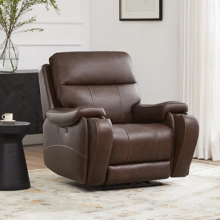 Caritina 40'' W Genuine Leather Zero Gravity Power Recliner with adjustable headrest & USB &Cup Holders