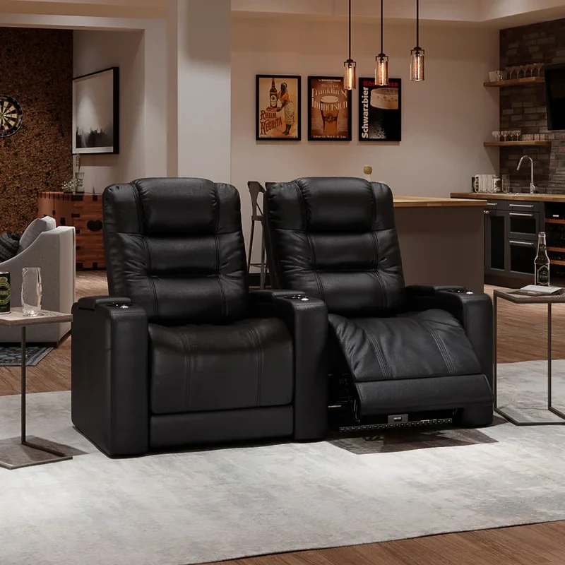 Nero Upholstered Power Reclining Home Theater Seating with Cup Holder