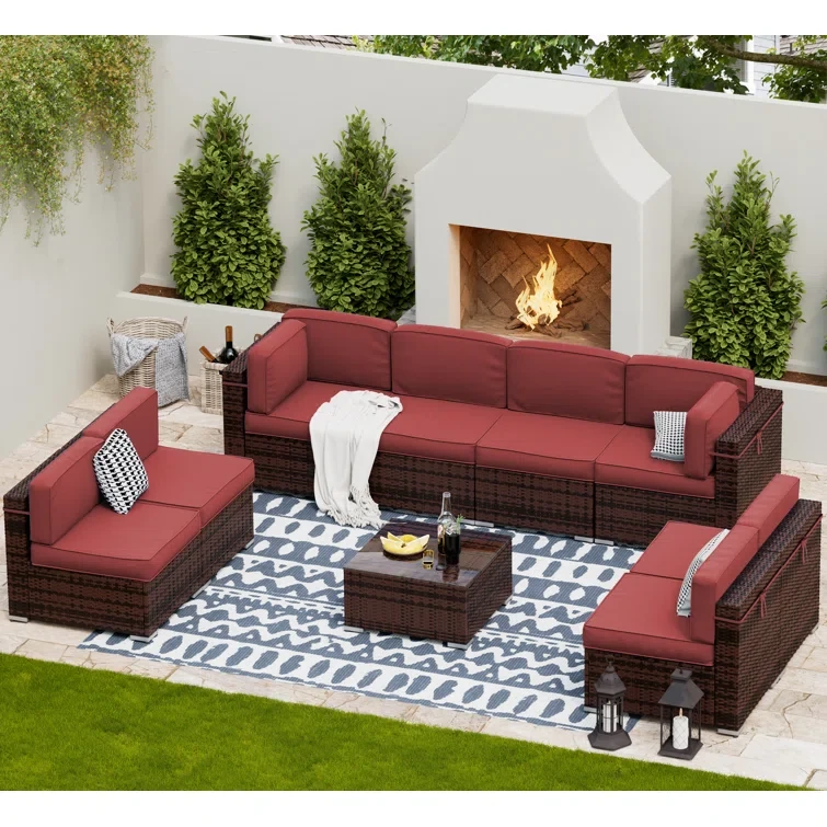 Keolani 9 Piece Rattan Sectional Seating Group with Cushions