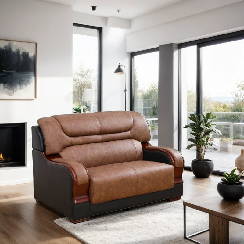 57" Premium Genuine Cowhide Leather Living Room Loveseat
