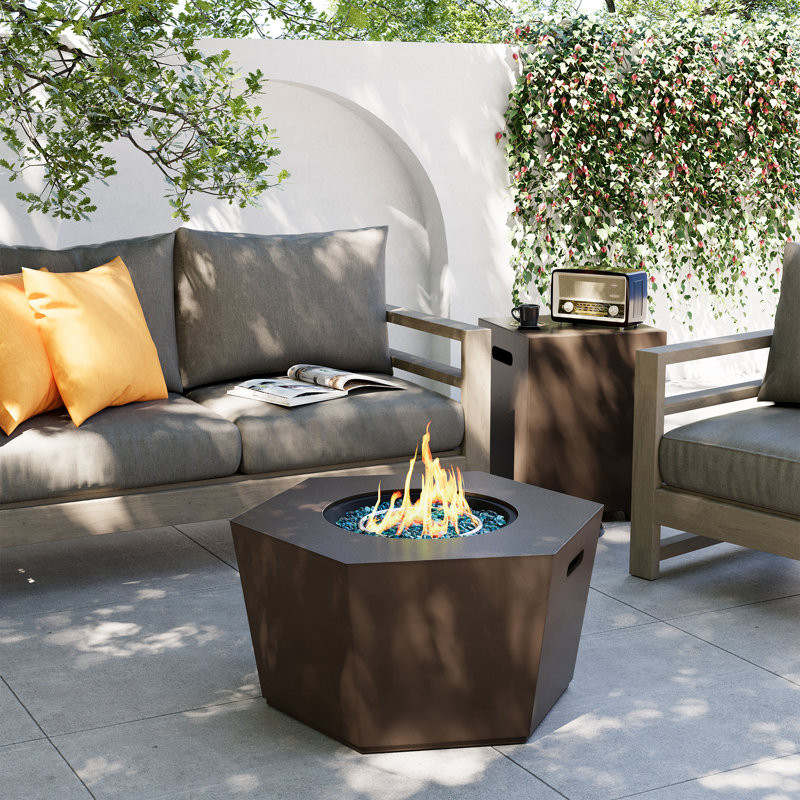 Cassietta 28 in. 40,000 BTU Hexagon Concrete Outdoor Propane Gas Fire Pit W Propane Tank Cover