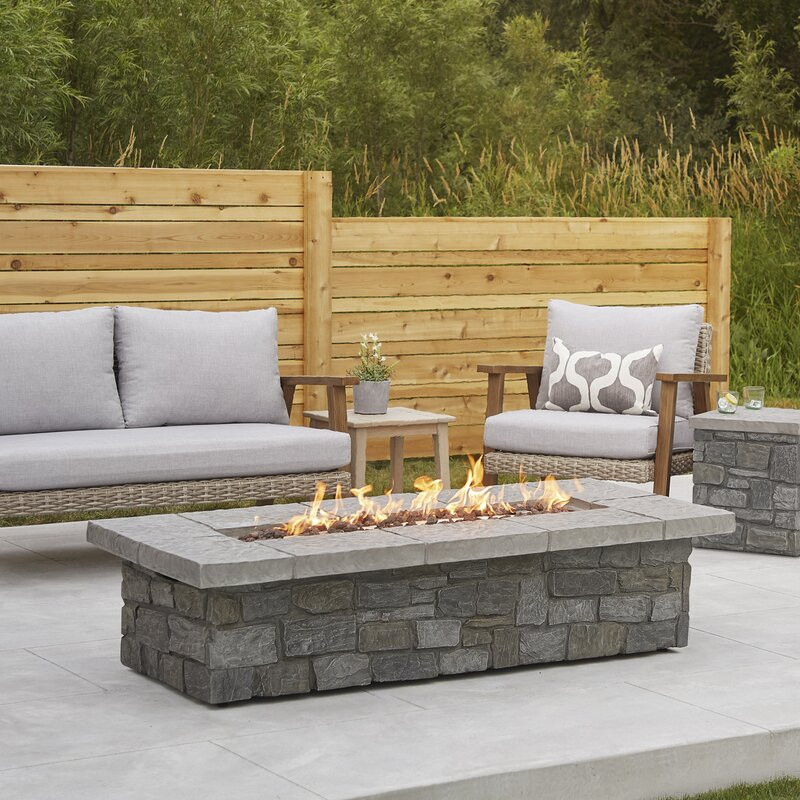 SEDONA Rectangle Concrete Propane or Natural Gas Fire Pit Table by Real Flame 15.25" H x 66.25" W x 29.25" D