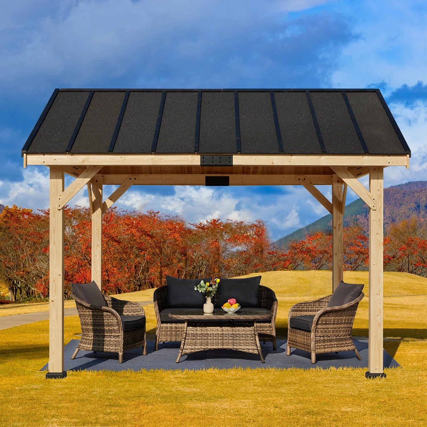 12 Ft. W x 11 Ft. D Solid Wood Patio Gazebo