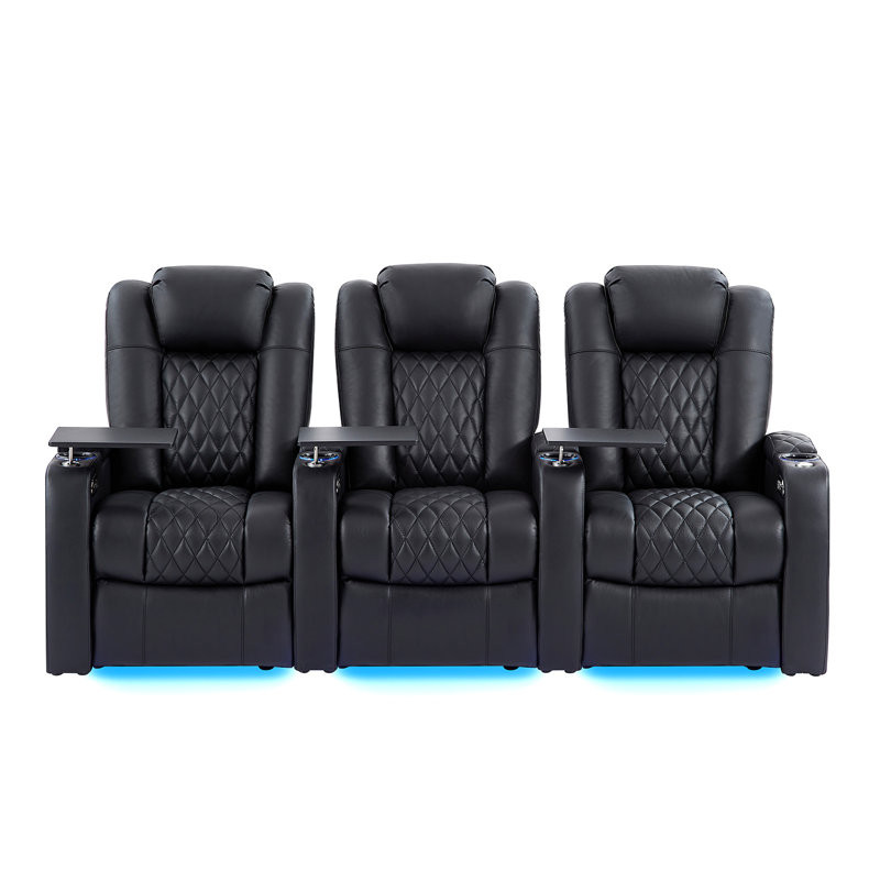 Ivy Bronx Leather Home Theater Seating, Game Seats Movie Theater Chairs Theater Recliner Sofa