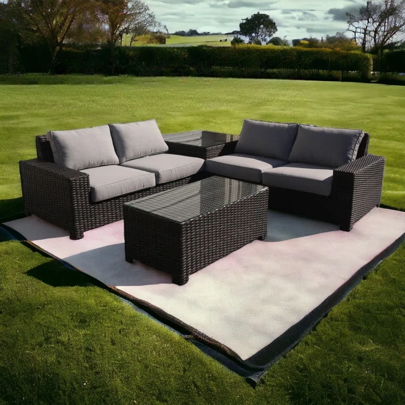 4 Piece Rattan Sectional Seating Group with Cushions