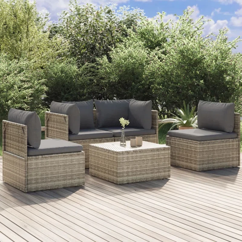 Patio 5 Piece Rattan Sectional Seating Group with Cushions