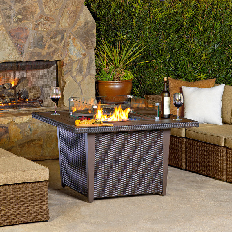 Rouzer 10" H x 44" W Propane Outdoor Fire Pit Table with Lid