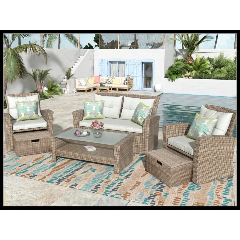 Ciyana Outdoor Seating Group Patio Furniture Set, 4 Piece Outdoor Conversation Set All Weather Wicker Sectional Sofa with Ottoman and Cushions