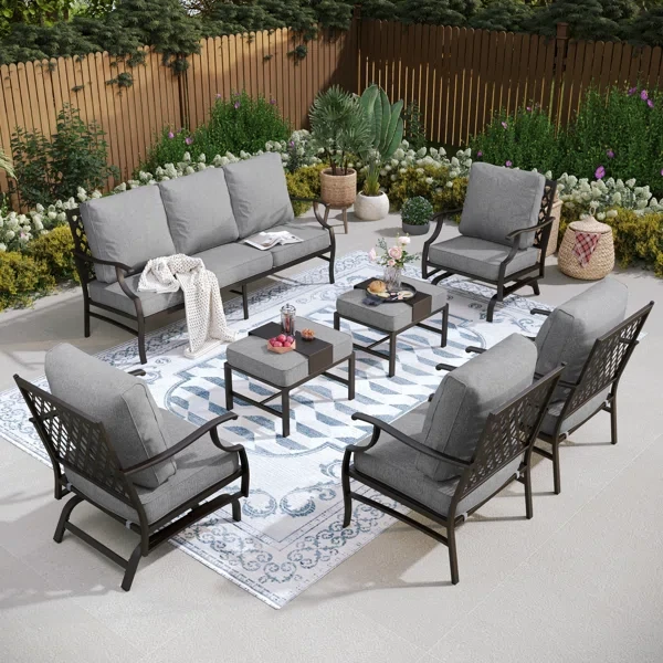 Asfand 9 - Person Patio Conversation Set with 2 Rocking Lounge Chairs & Sofa