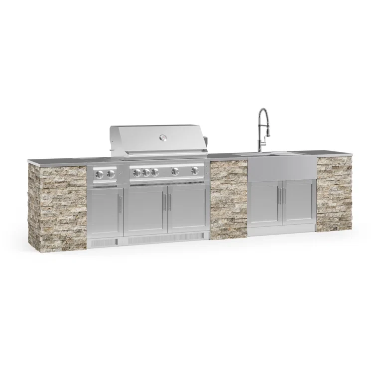 Outdoor Kitchen Signature Series 11 Piece Cabinet Set with 40 in. Propane Gas Platinum Grill