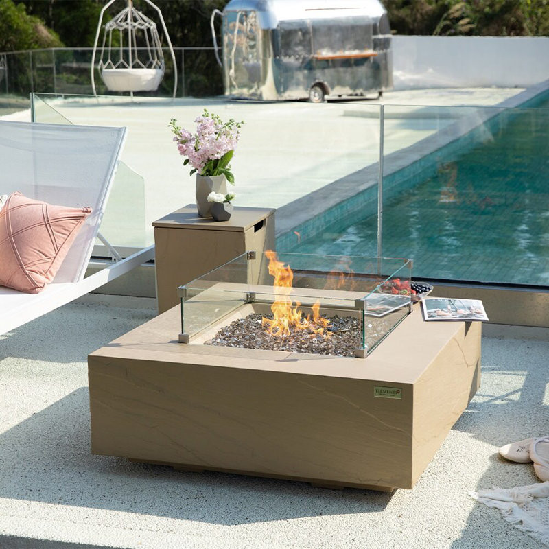 15" H x 40" W Concrete Outdoor Fire Pit Table with Lid