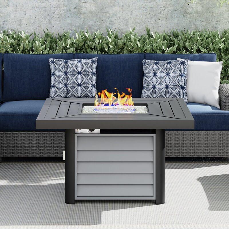 Baecher Aluminum Propane Outdoor Fire Pit Table with Hidden Fuel Tank Storage & Lid 24.61" H x 41.9" W x 41.9" D