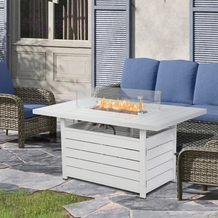 Brandtley 26.4" H x 54.3" W Aluminum Propane Outdoor Fire Pit Table