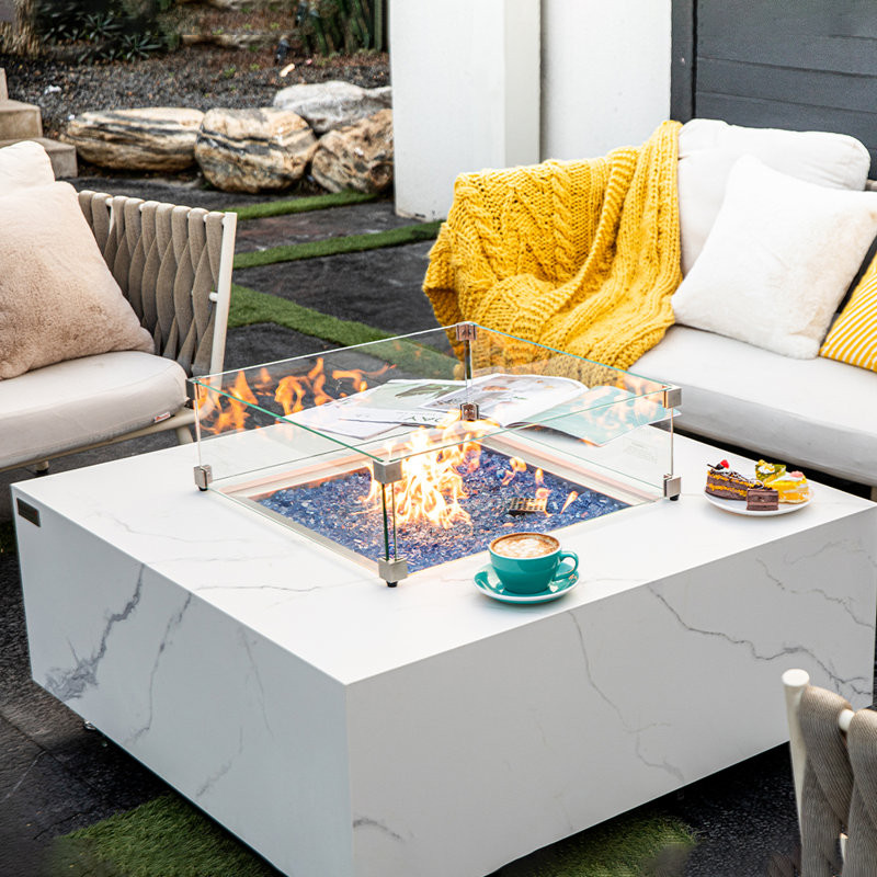 Biano & Sofia 39" Square Porcelain Outdoor Fire Pit Table - by Elementi Plus