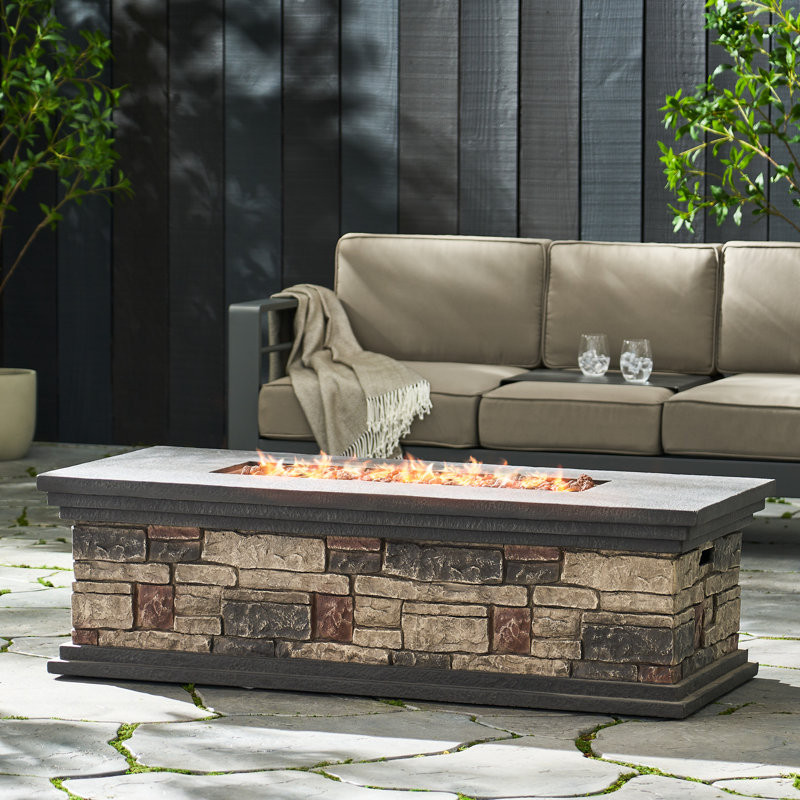 Impossible 17.25" H x 56.25'' W Concrete Propane Outdoor Fire Pit Table