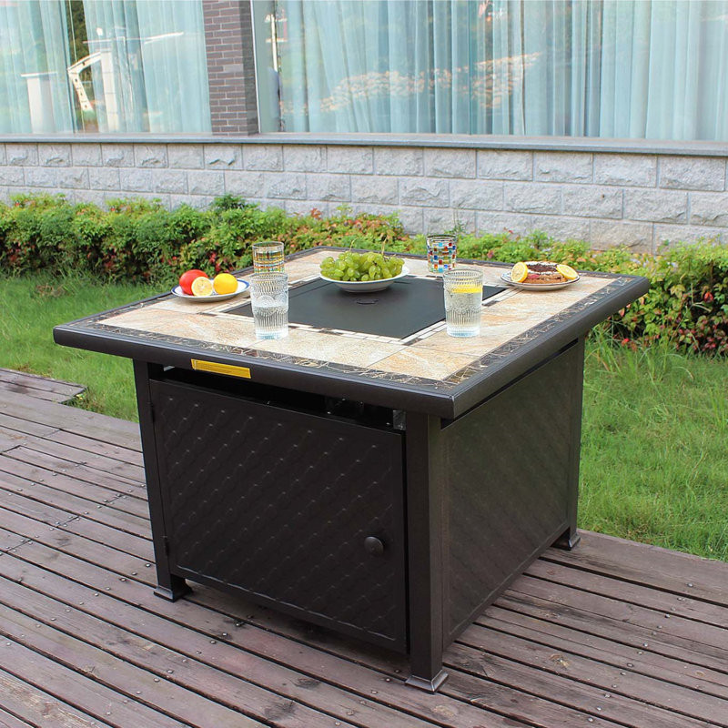 Nalor 40 inch Ceramic Tile Outdoor Fire Pit ,Propane Fire Pit Table with Lid