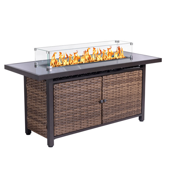 Dalicia 57" Outdoor Rectangular Rattan Propane Gas Fire Pit Table for Outside Patio