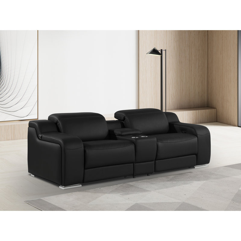 3-Piece 2-Power Reclining Italian Leather Loveseat With Power Headrest