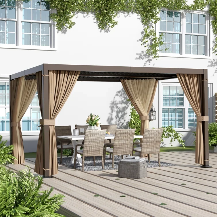 13 Ft. W x 10 Ft. DAluminum Louvered Pergola with Adjustable Roof and Curtains