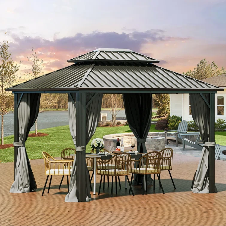 16 ft x 12 ft Outdoor Metal Hardtop Patio Gazebo